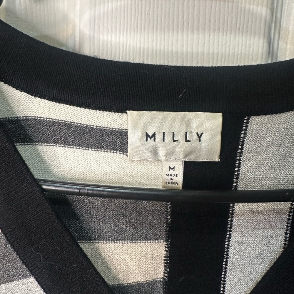 MILLY Geometric Knit Dress Gray/Black/Ivory/White/Beige Short Sleeve Dress SizeM - Picture 4 of 5